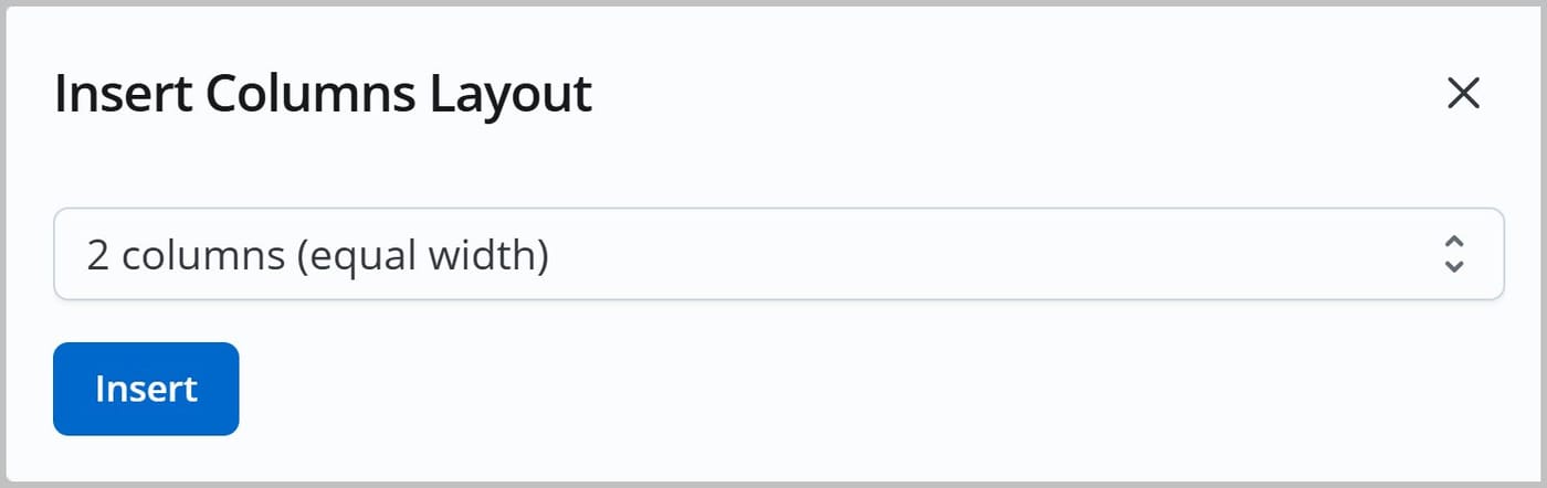 Insert Columns Layout window.
