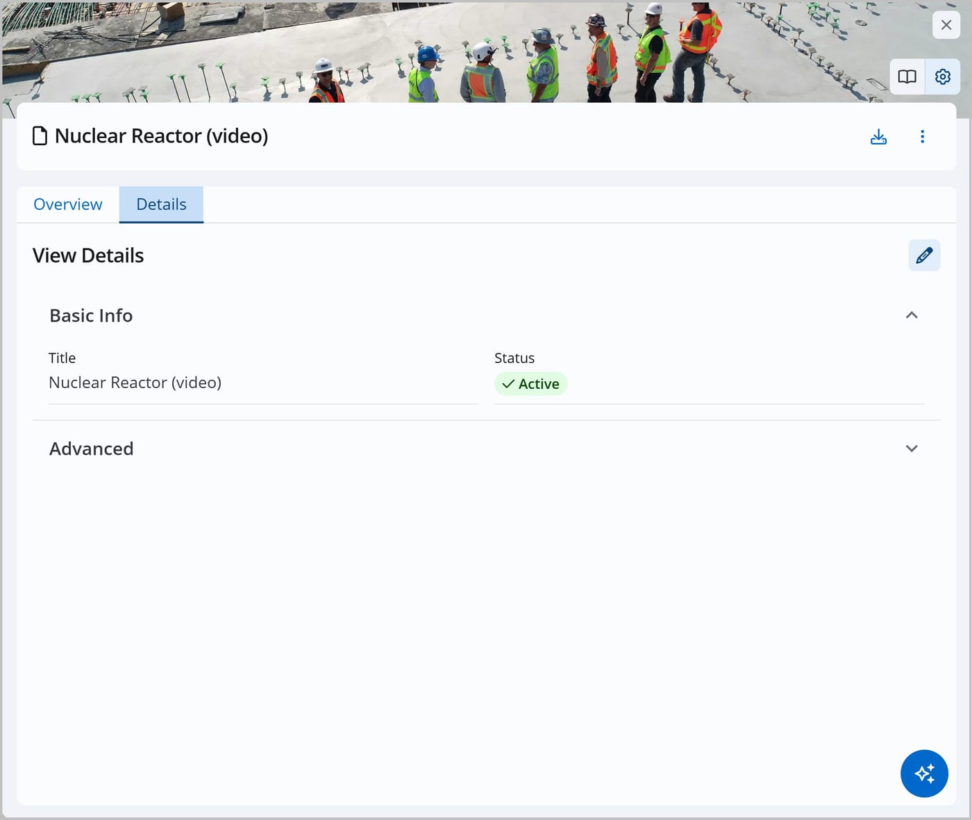 The Details tab of the File Admin panel. The Basic Info section is shown with the file's title and status.