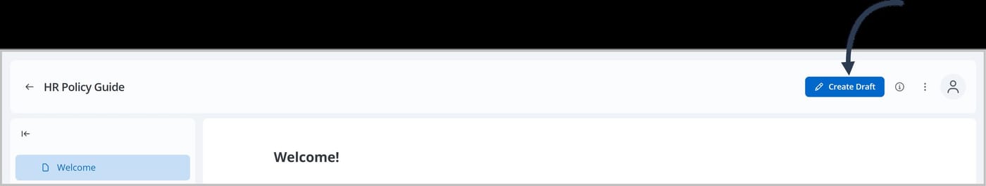 The header area of a FlexDoc. An arrow is pointing to a button that says Create Draft.