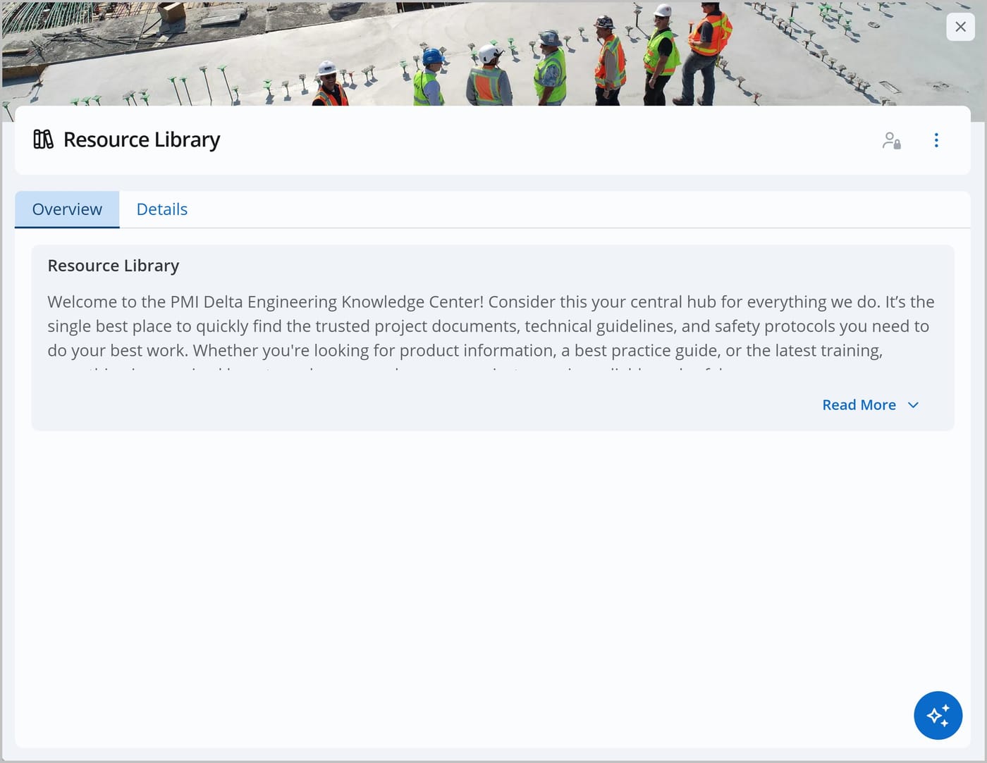 The Knowledge Center Admin panel showing the Overview tab. The tab displays a general description of the Knowledge Center.