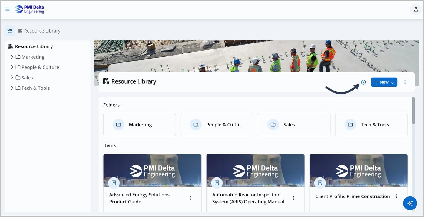 The Knowledge Center. An arrow is pointing to the information icon in the header.