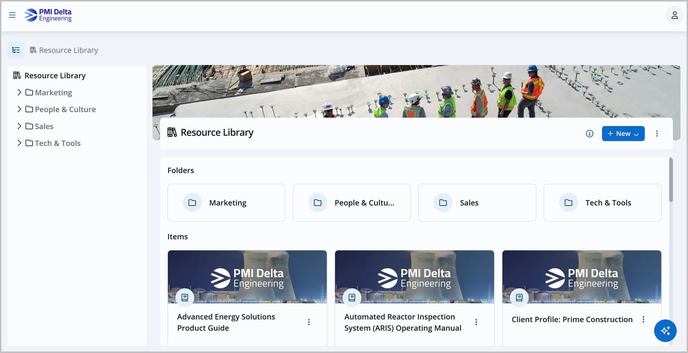 The Knowledge Center showing folders and assets, with a tree menu for navigation on the left.