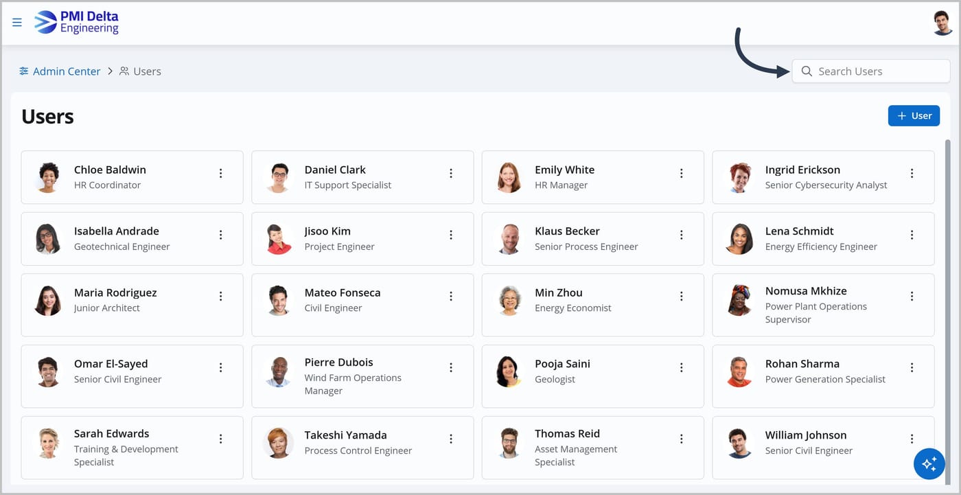 The Users page with an arrow pointing to the search.